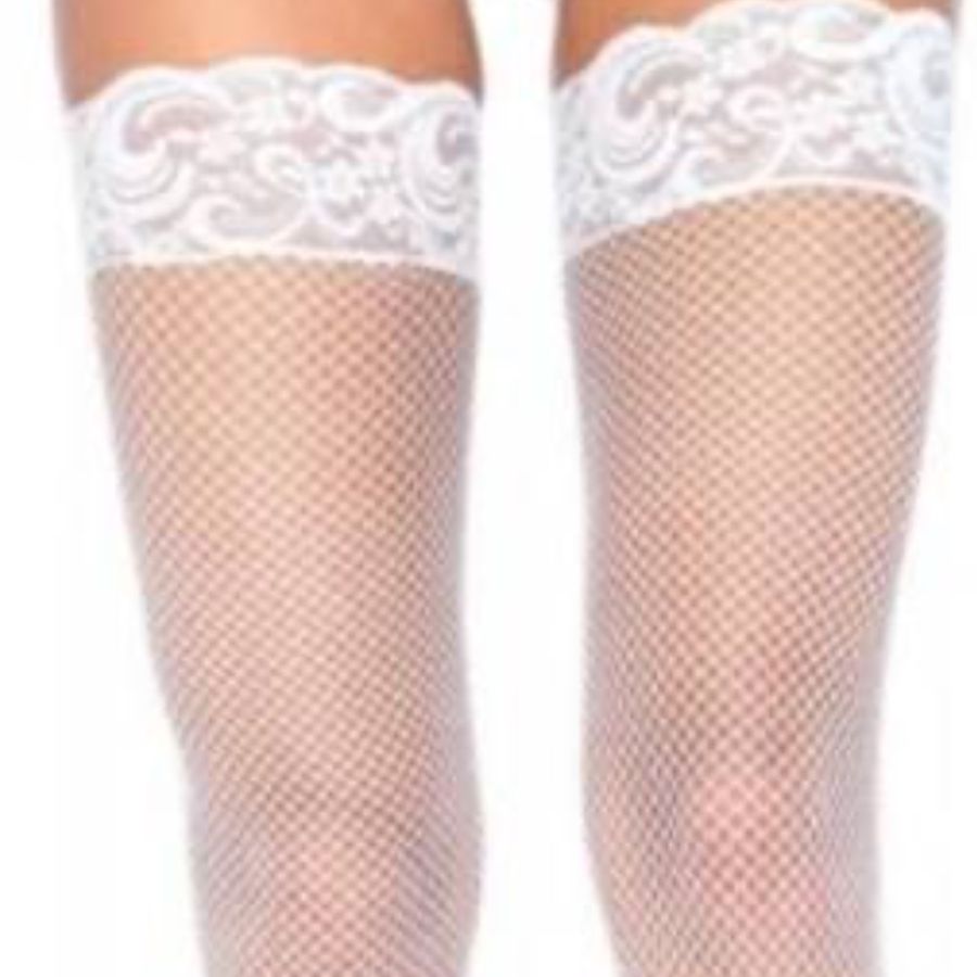 Fishnet thigh highs with lace top one size