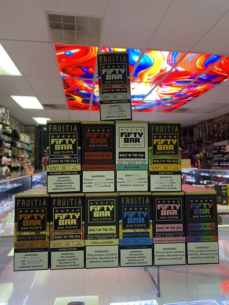 Disposable Vapes display at Spark & Smoke, Wylie