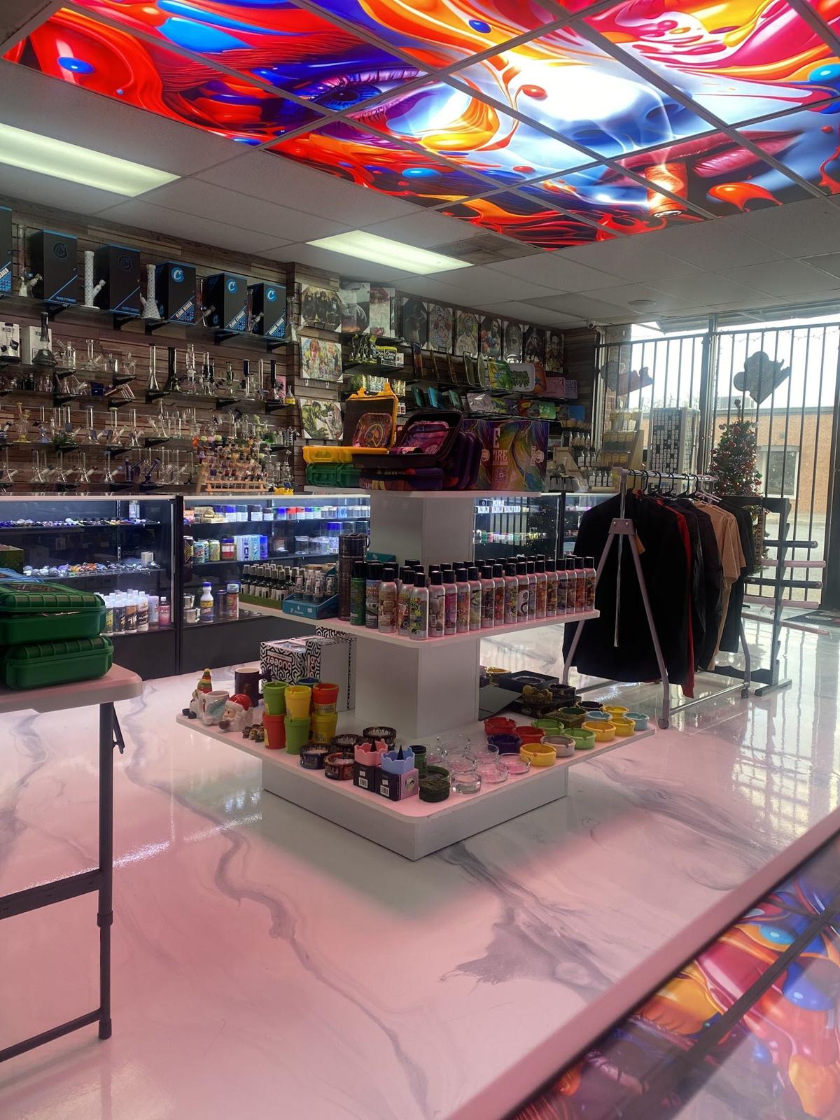 The shop floor with marble floors and center displays